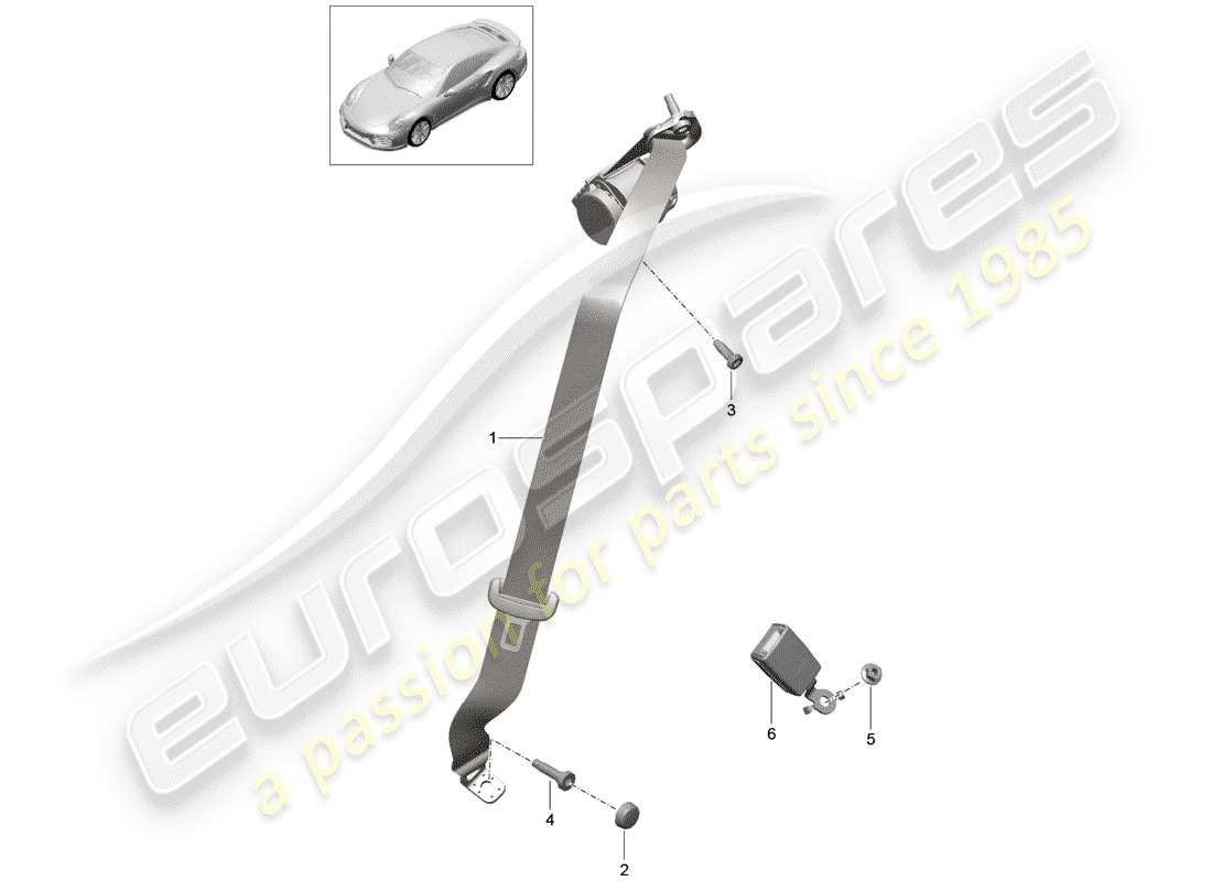 porsche 991 turbo (2014) three-point seat belt parts diagram