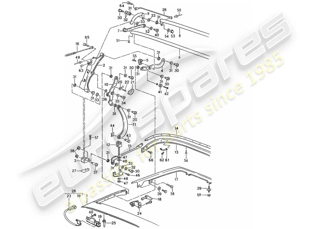porsche 1990 (944) top frame part diagram