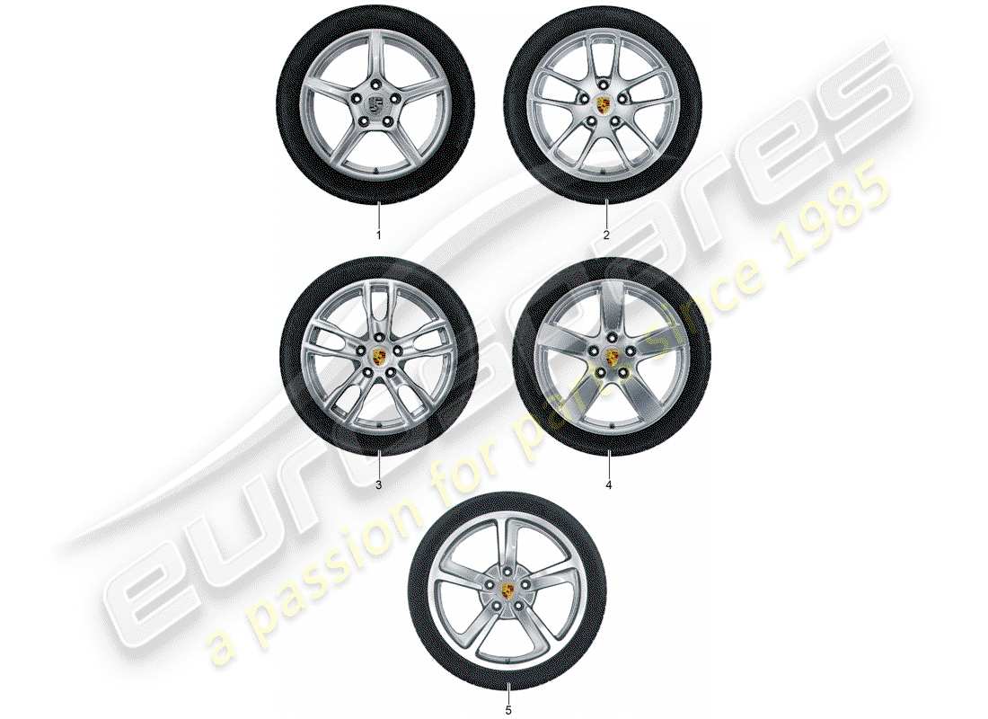 porsche tequipment 98x/99x (2016) 1 set aluminium rims with parts diagram