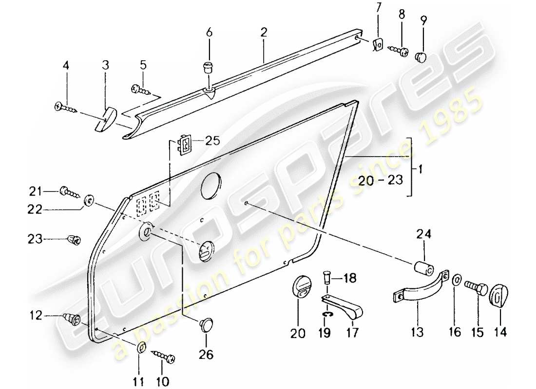 porsche 1990 (964) interior equipment - doors part diagram