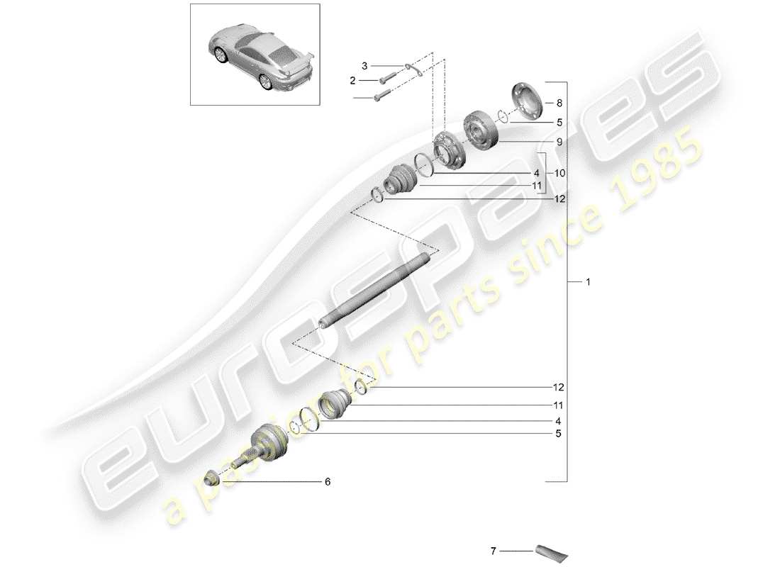 porsche 991 turbo (2014) drive shaft parts diagram
