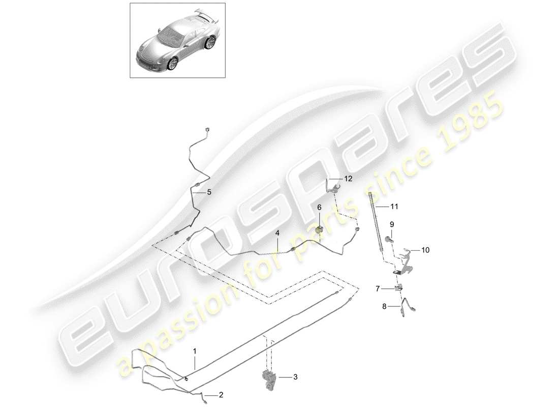 porsche 991r/gt3/rs (2018) brake line part diagram