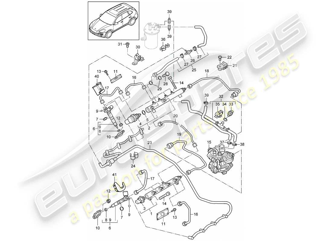 porsche 2013 (cayenne e2 92a) fuel collection pipe part diagram