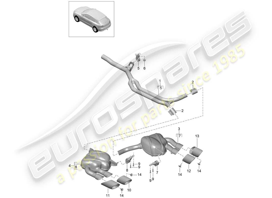 porsche 2016 (macan) exhaust system part diagram