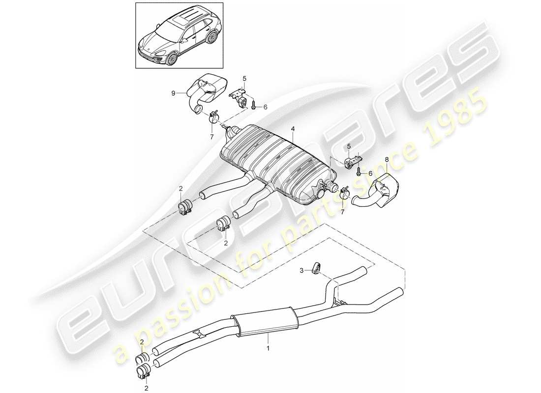 porsche 2017 (cayenne e2 92a) exhaust system part diagram