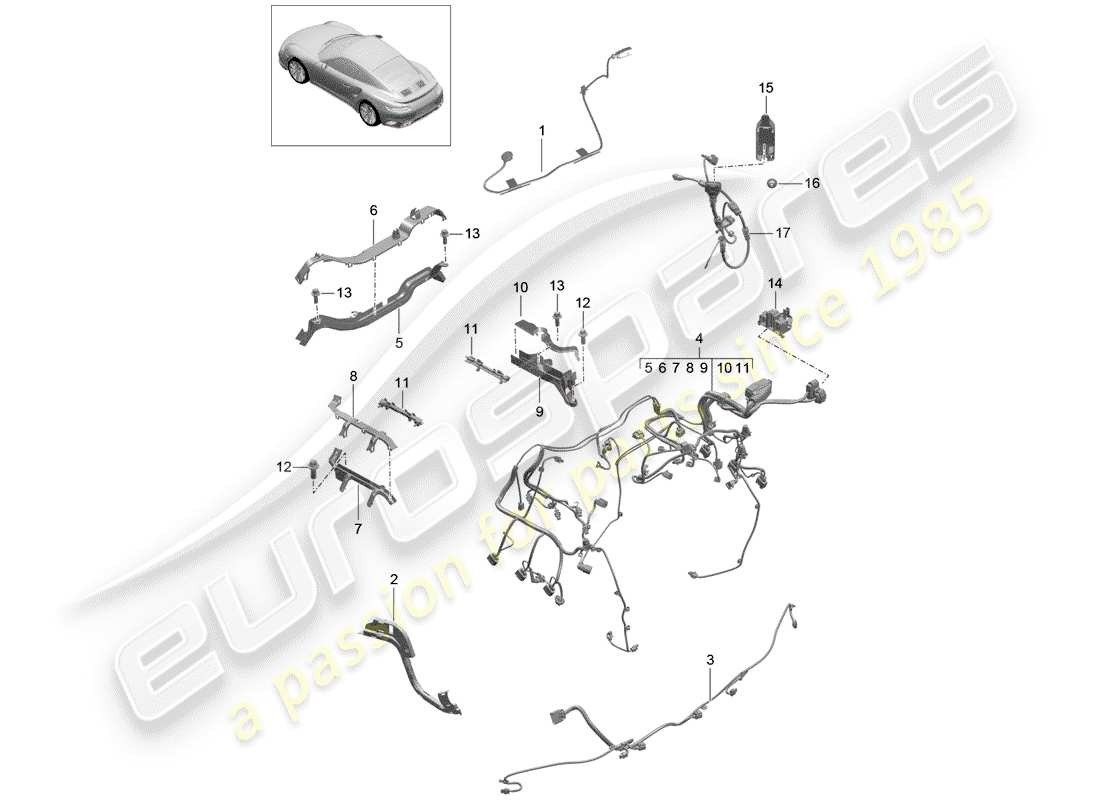 porsche 991 turbo (2014) wiring harnesses parts diagram