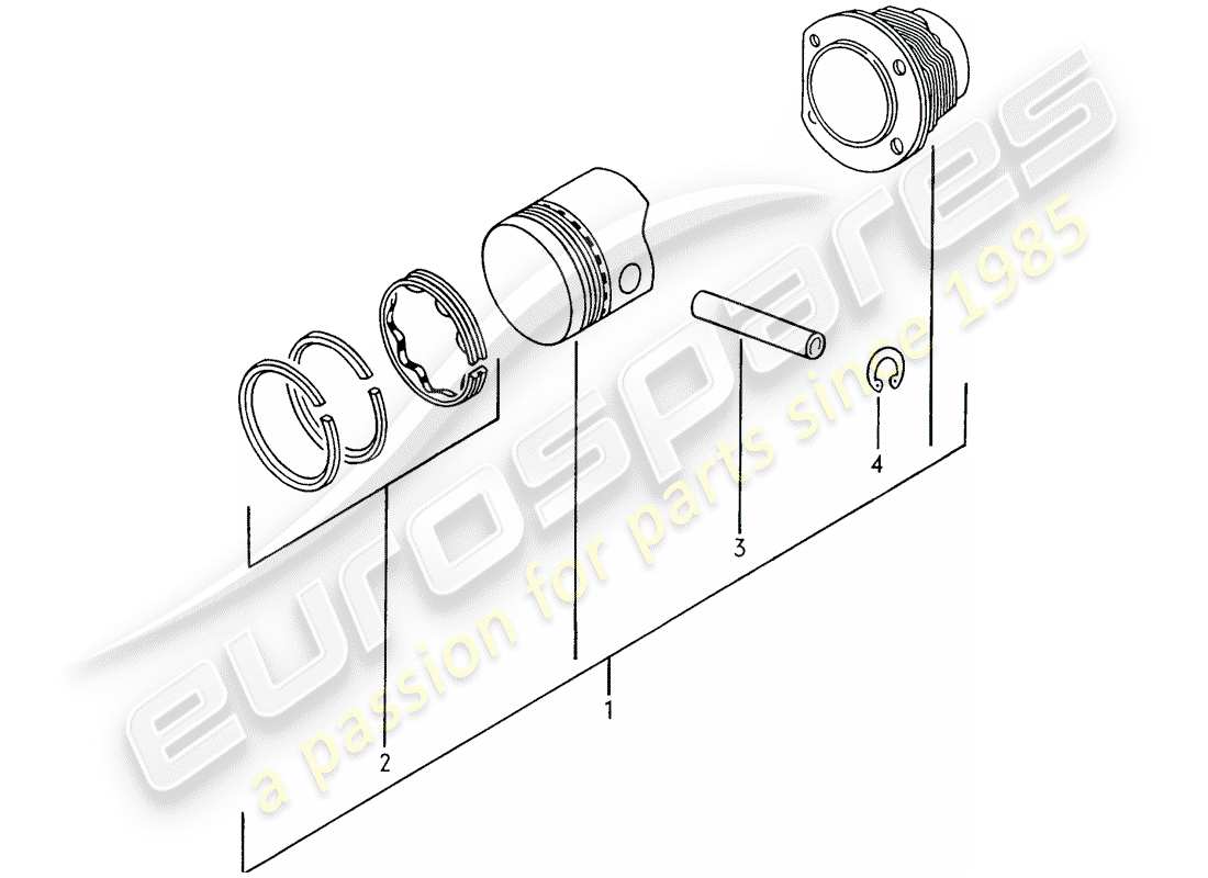 porsche 1975 (914) cylinder with pistons part diagram