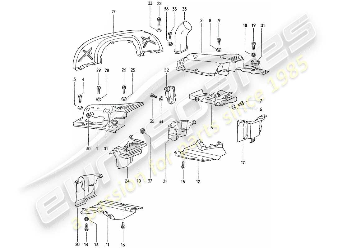 porsche 1972 (914) engine cover - air duct part diagram