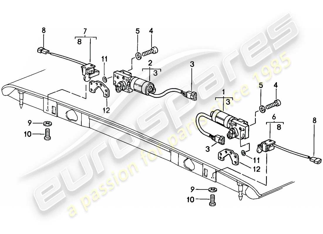 porsche 1987 (911) convertible top - catch - electrically adjustable part diagram