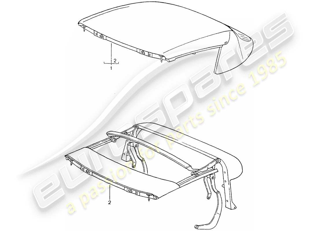 porsche 1991 (964) convertible top - top frame parts diagram