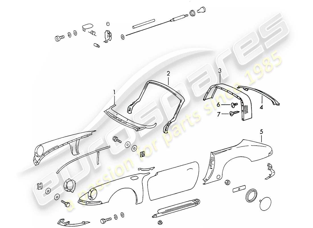 porsche 1968 (911/912) exterior panelling part diagram