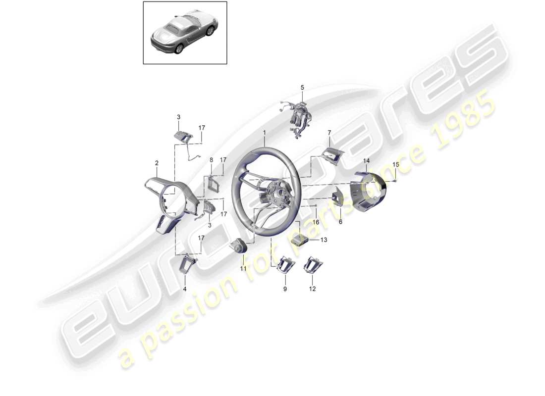 porsche 2020 (718 boxster) steering wheel individual parts parts diagram