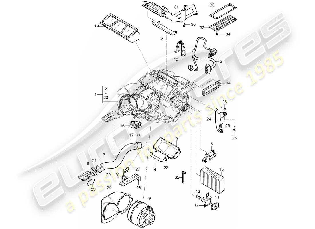 porsche 2005 (carrera gt) heater - air conditioner - single parts part diagram