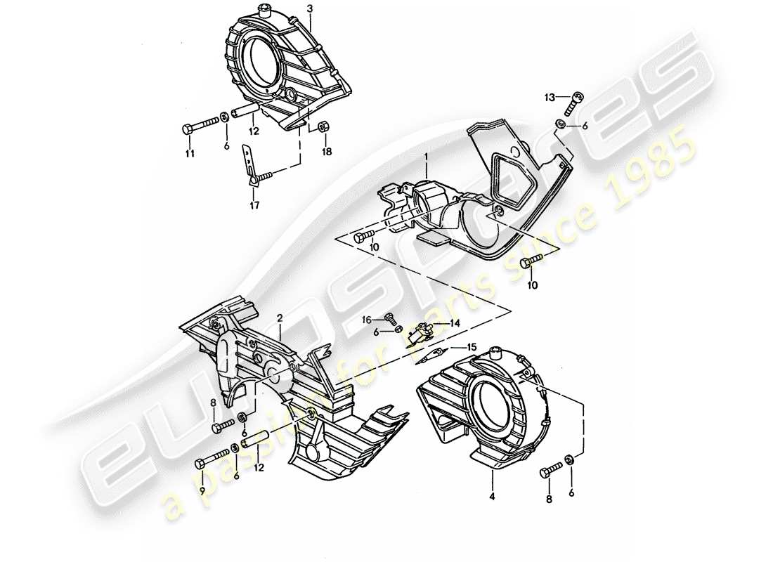 porsche 1995 (928) toothed belt covering part diagram