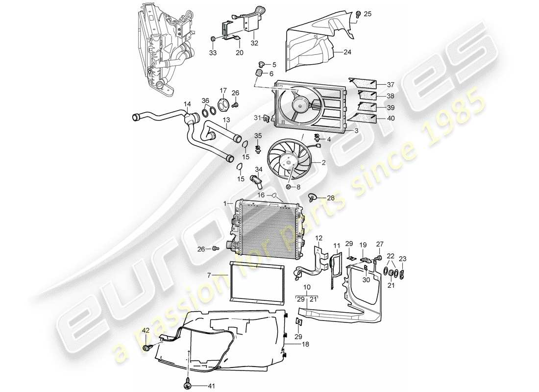 porsche 2007 (997-1 turbo / gt2) water cooling 3 parts diagram
