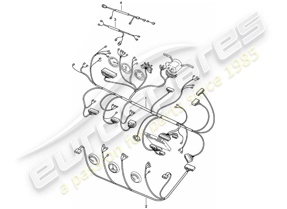 porsche 1984 (924) wiring harnesses - dashboard - center console - lifting roof part diagram