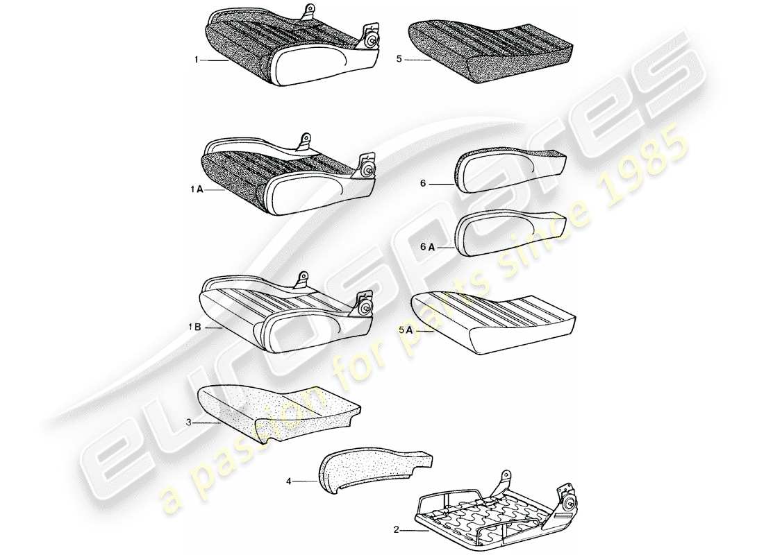 porsche 1982 (924) sports seat - cushion - and - single parts part diagram