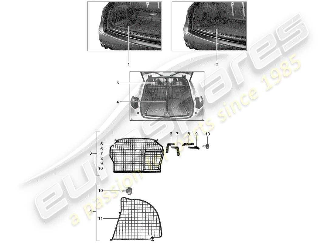 porsche 2019 (tequipment cayenne) luggage compartment liner part diagram