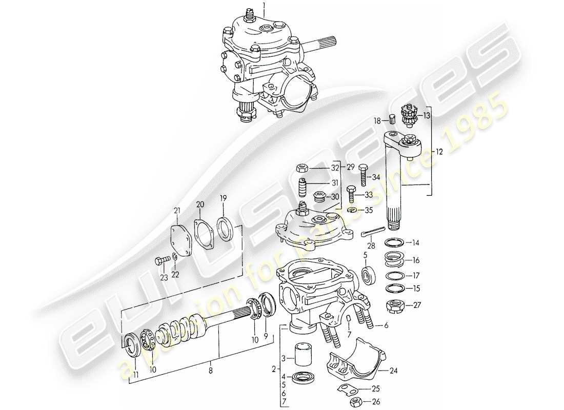porsche 1955 (356/356a) steering gear - f 101 693 >> - f 61 893 >> - f 83 792 >> part diagram