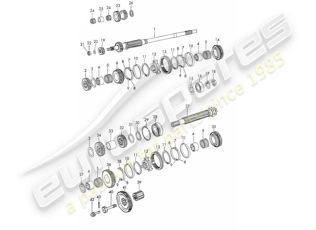 porsche 1967 (911/912) gears and shafts - 4-speed - transmission part diagram