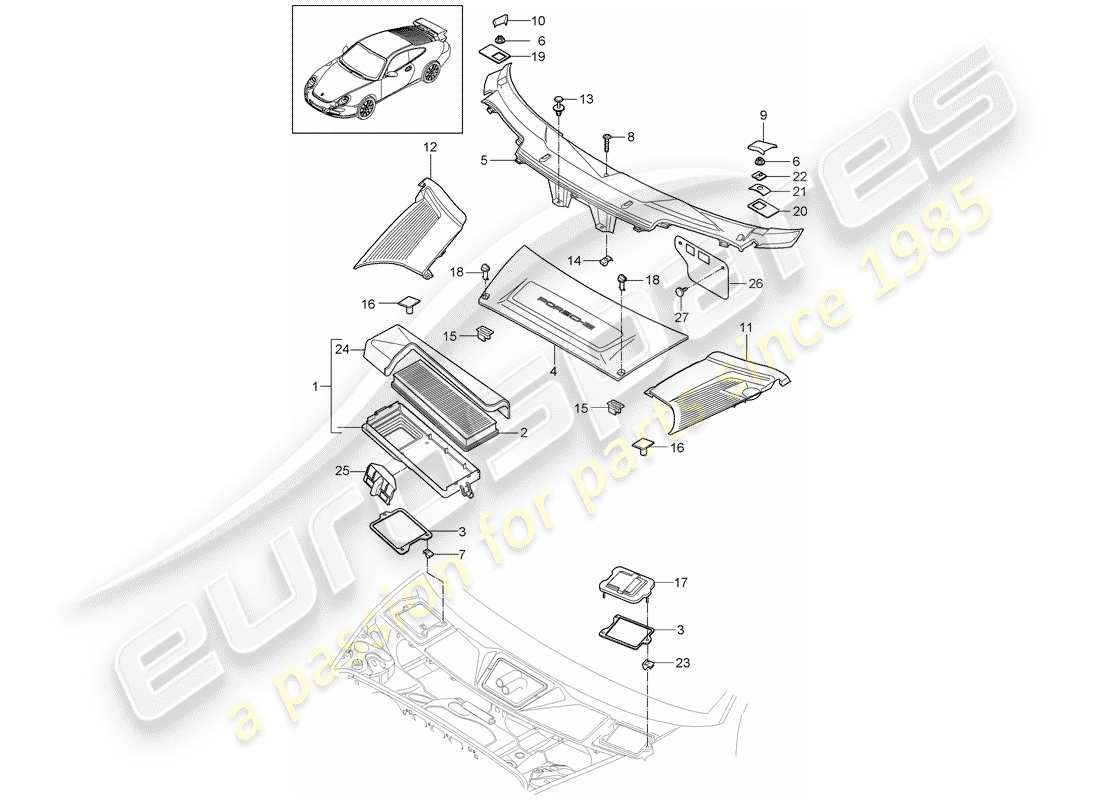 VIEW PARTS DIAGRAMS FROM THE PORSCHE 997 PARTS CATALOGUE a part diagram from the porsche 997 parts catalogue