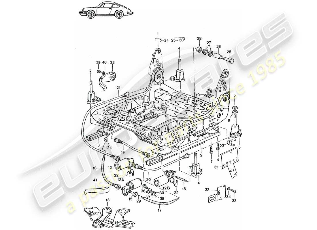 a part diagram from the porsche 1987 (seats for 944/968/911/928) parts catalogue