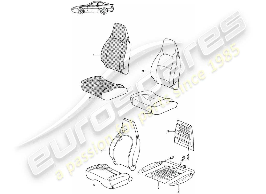 a part diagram from the porsche 1988 (seats for 944/968/911/928) parts catalogue