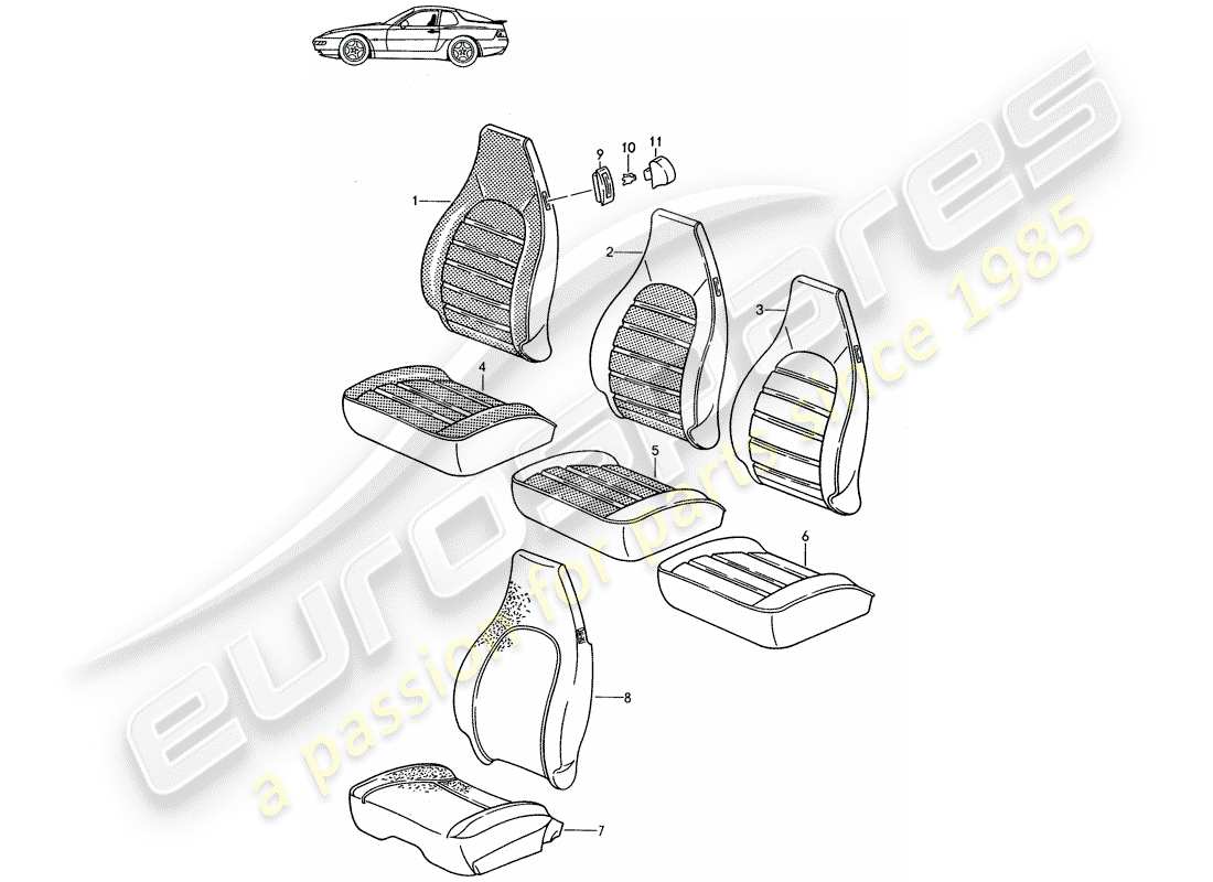 a part diagram from the porsche 1986 (seats for 944/968/911/928) parts catalogue