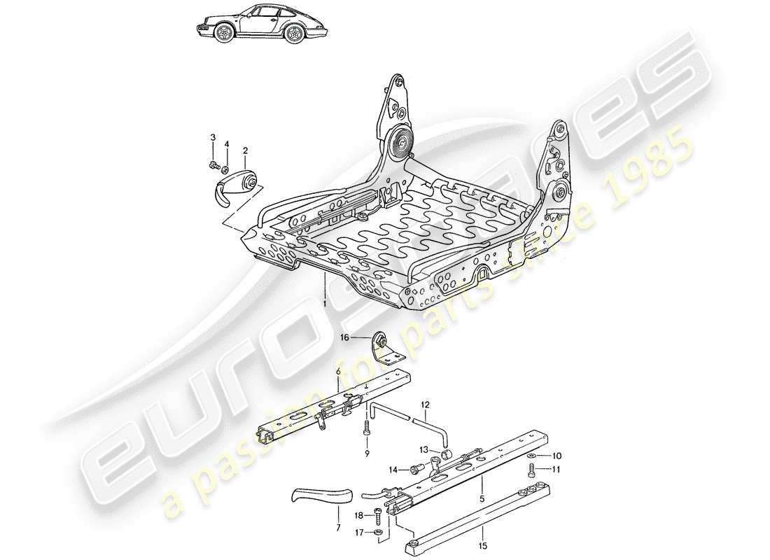 a part diagram from the porsche 1996 (seats for 944/968/911/928) parts catalogue