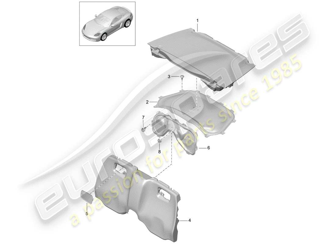 VIEW PARTS DIAGRAMS FROM THE PORSCHE CAYMAN PARTS CATALOGUE a part diagram from the porsche cayman parts catalogue