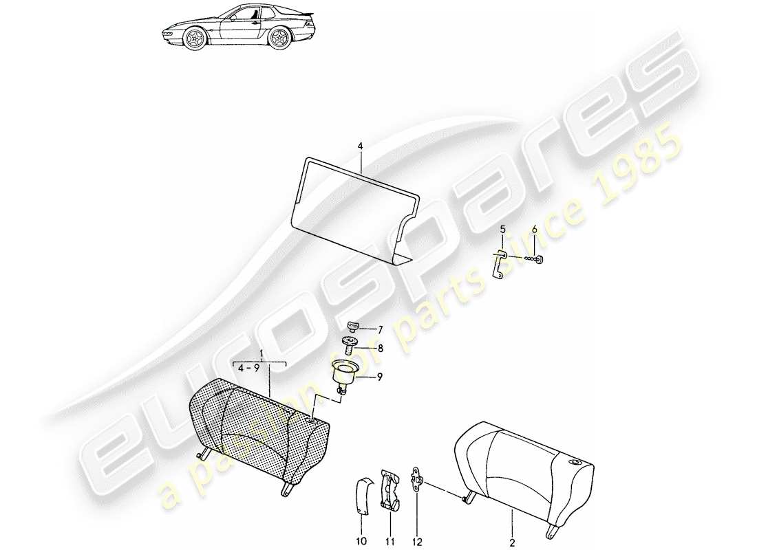 a part diagram from the porsche 1993 (seats for 944/968/911/928) parts catalogue