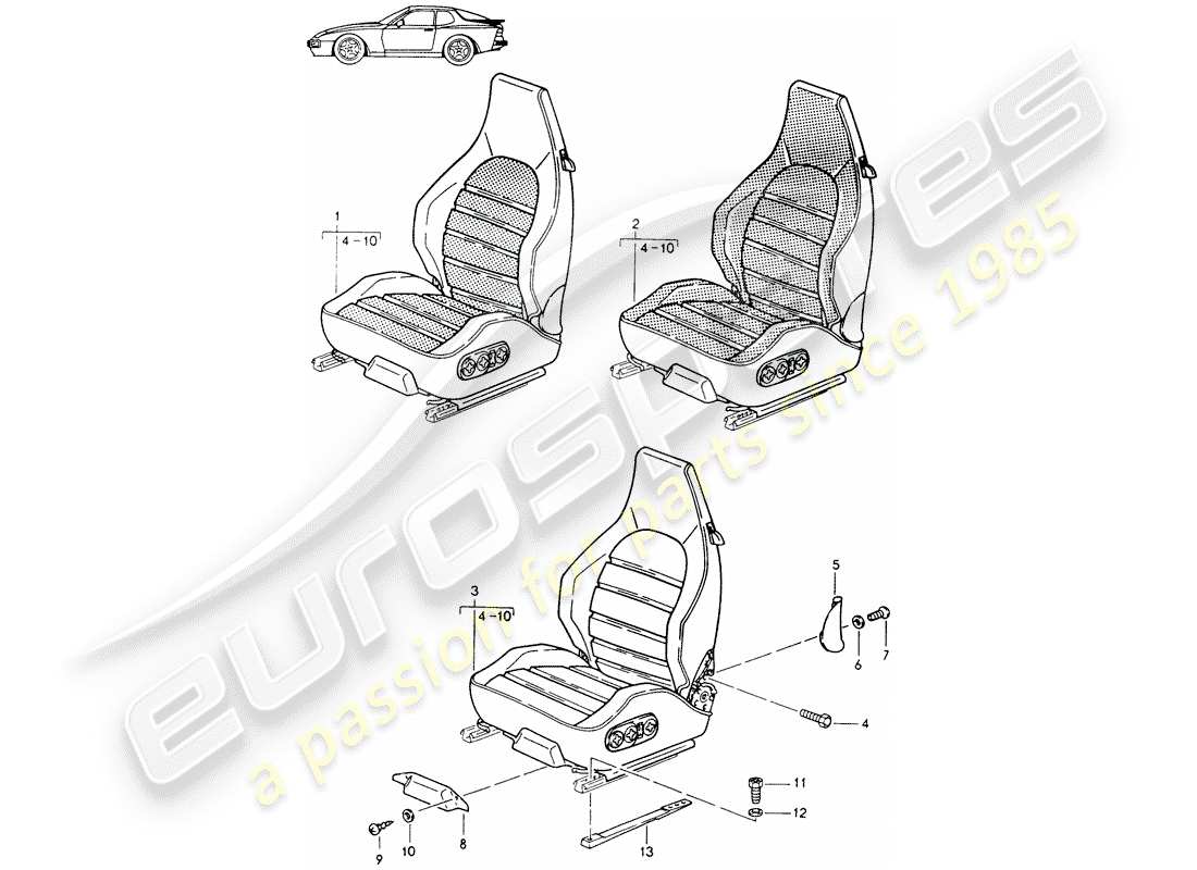 a part diagram from the porsche 1998 (seats for 944/968/911/928) parts catalogue