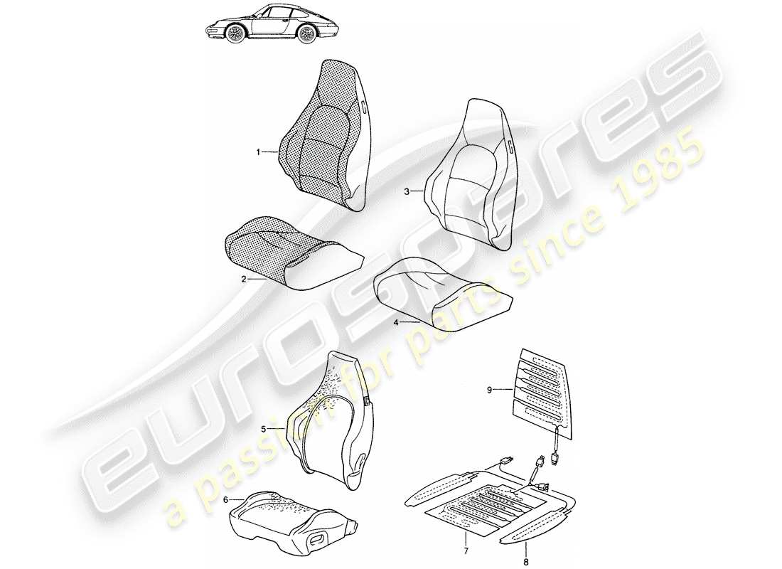 a part diagram from the porsche 1995 (seats for 944/968/911/928) parts catalogue