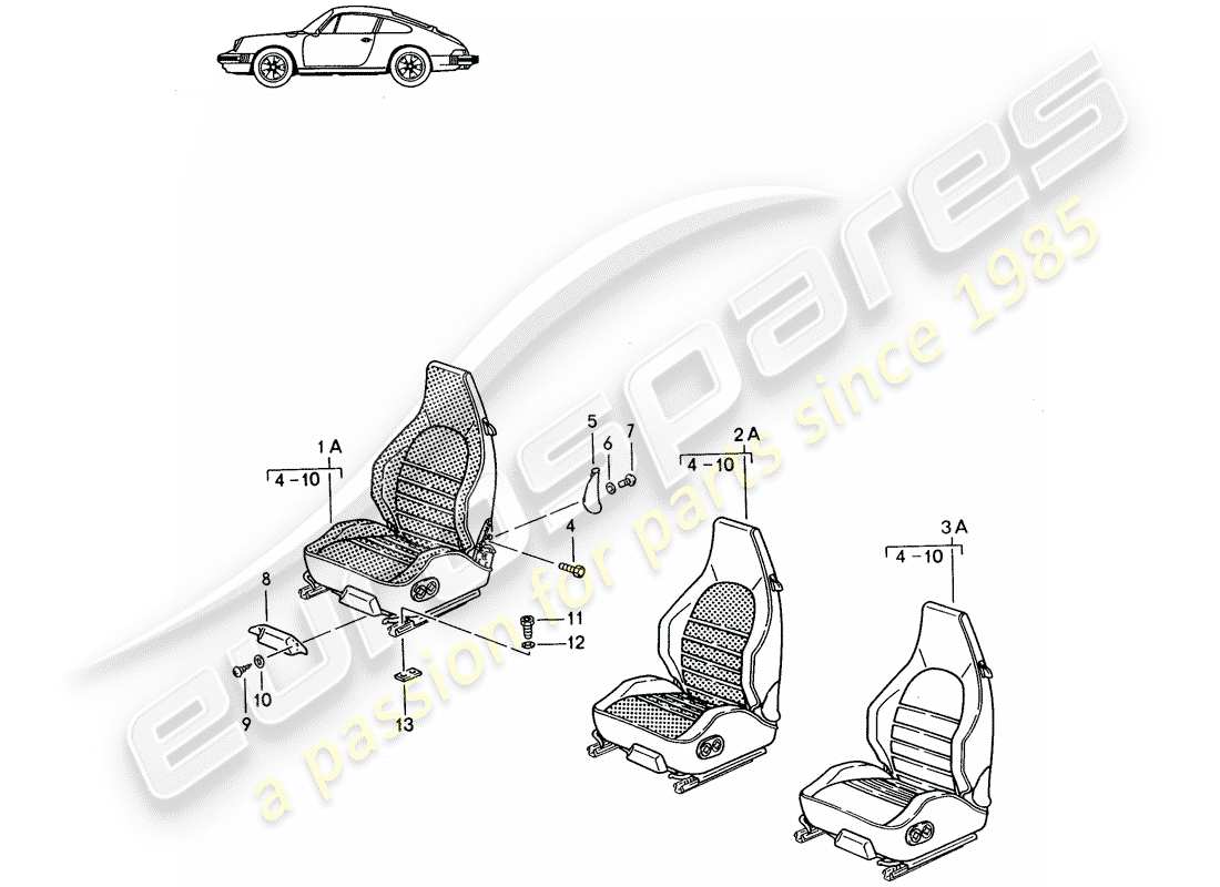 a part diagram from the porsche 1996 (seats for 944/968/911/928) parts catalogue