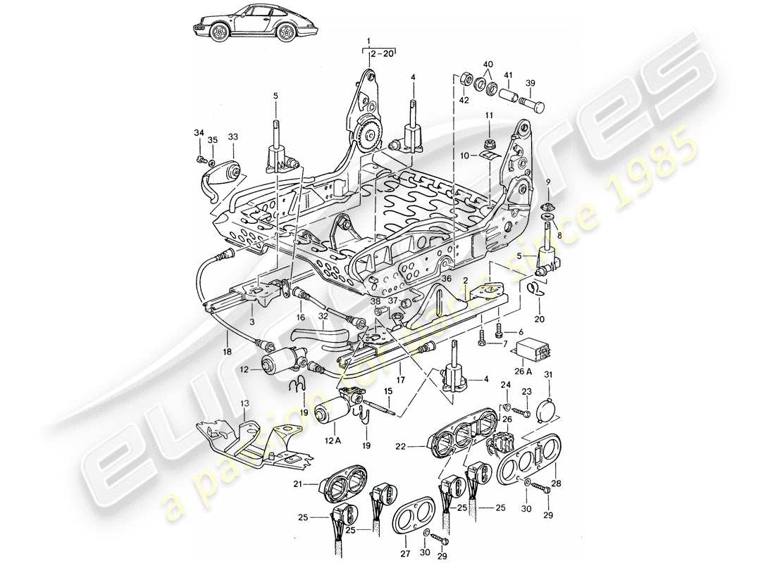 a part diagram from the porsche 1986 (seats for 944/968/911/928) parts catalogue