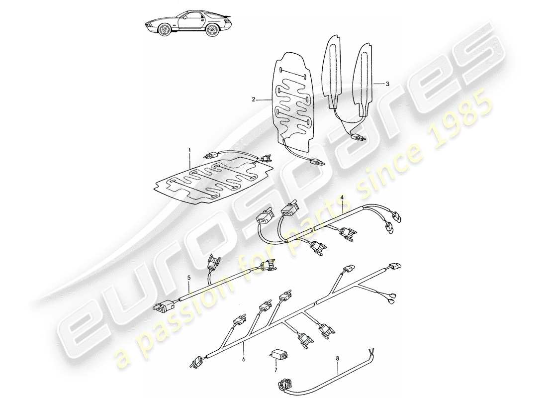 a part diagram from the porsche 1988 (seats for 944/968/911/928) parts catalogue