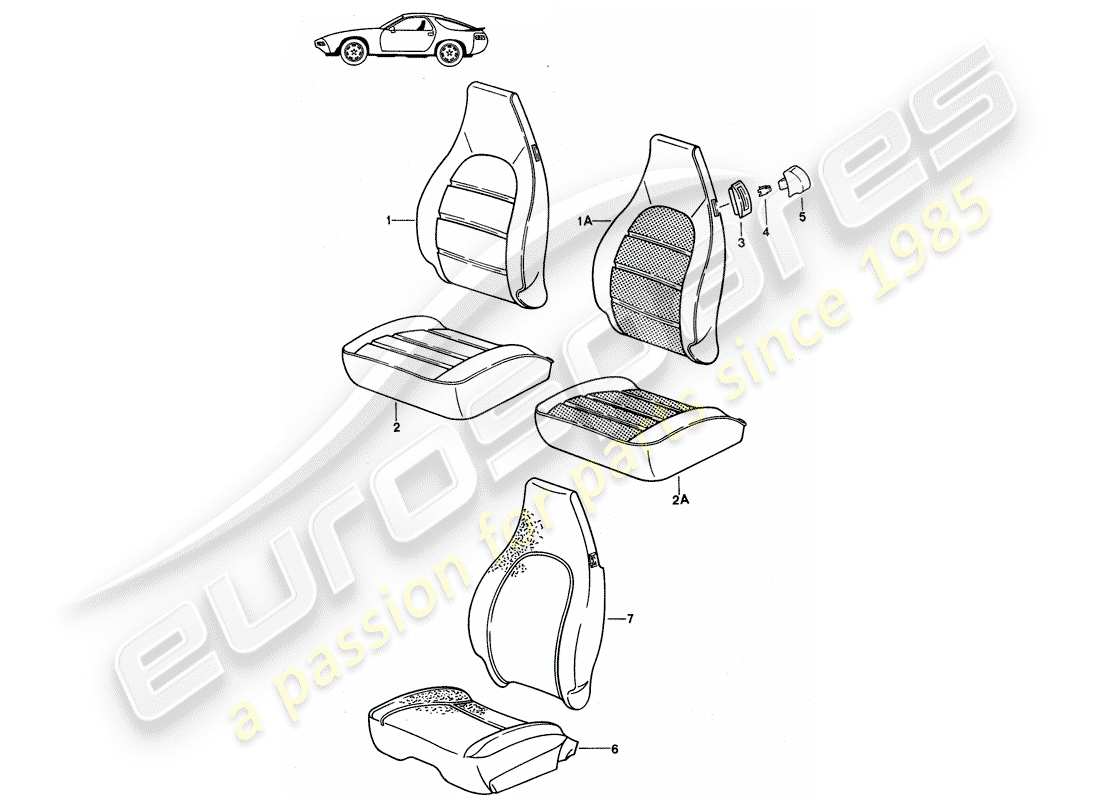 a part diagram from the porsche 1988 (seats for 944/968/911/928) parts catalogue