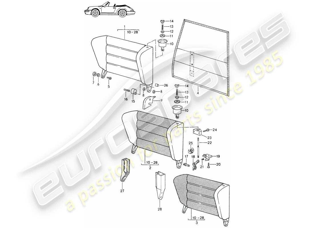 a part diagram from the porsche 1988 (seats for 944/968/911/928) parts catalogue