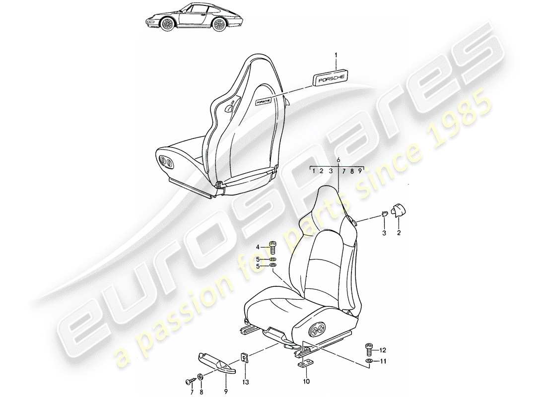a part diagram from the porsche 1987 (seats for 944/968/911/928) parts catalogue