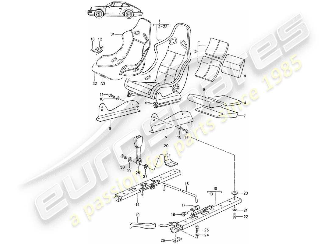 a part diagram from the porsche 1988 (seats for 944/968/911/928) parts catalogue