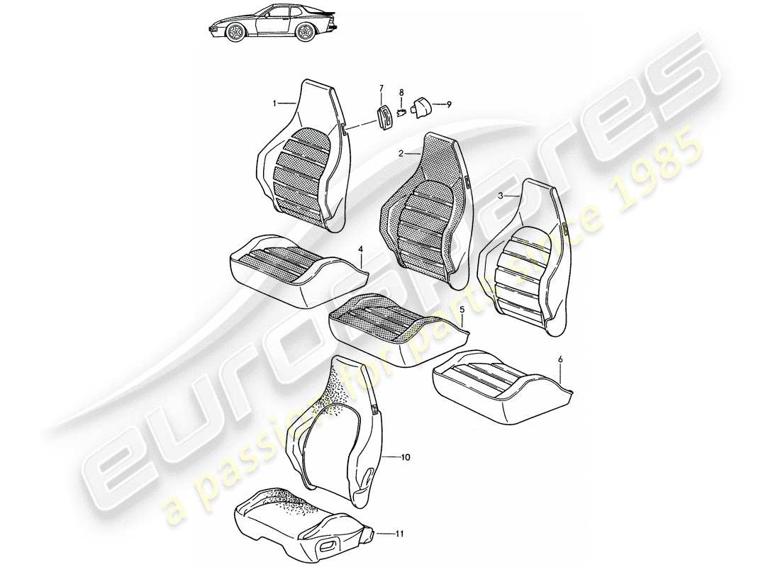 a part diagram from the porsche 1993 (seats for 944/968/911/928) parts catalogue