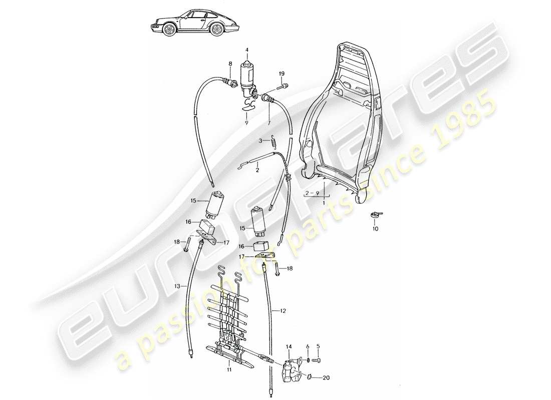 a part diagram from the porsche 1992 (seats for 944/968/911/928) parts catalogue