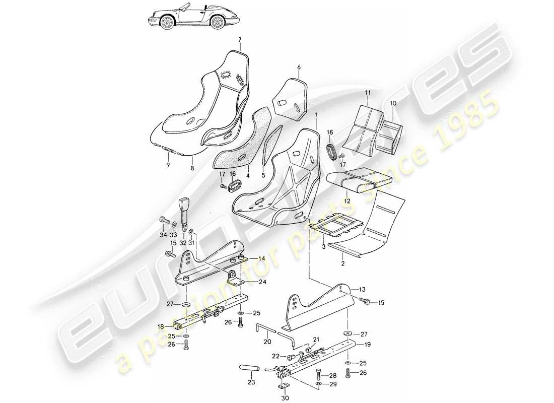 a part diagram from the porsche 1992 (seats for 944/968/911/928) parts catalogue