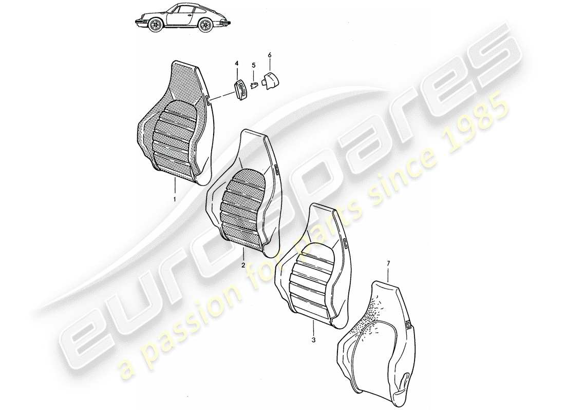 a part diagram from the porsche 1987 (seats for 944/968/911/928) parts catalogue