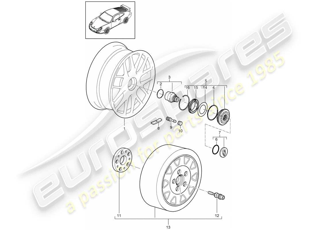 porsche 2008 (997-1 turbo / gt2) central locking part diagram