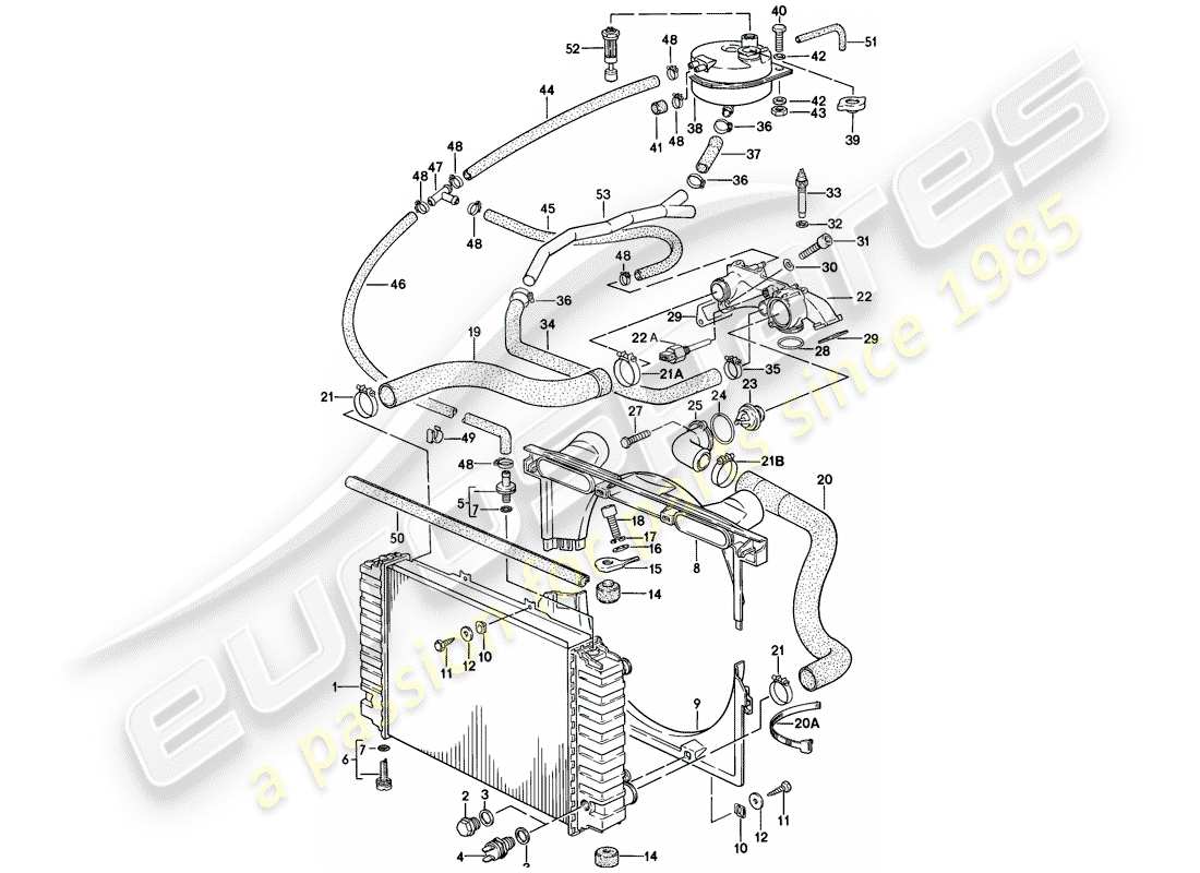 porsche 1979 (928) water cooling part diagram