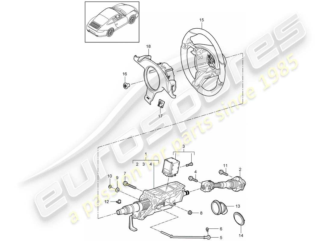 porsche 2011 (997-2) steering protective pipe part diagram