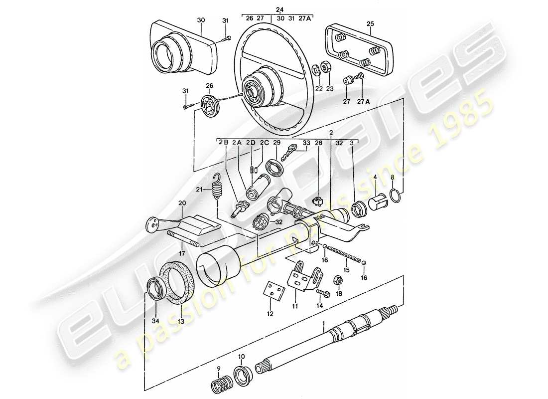 porsche 1991 (928) steering parts - steering wheel part diagram