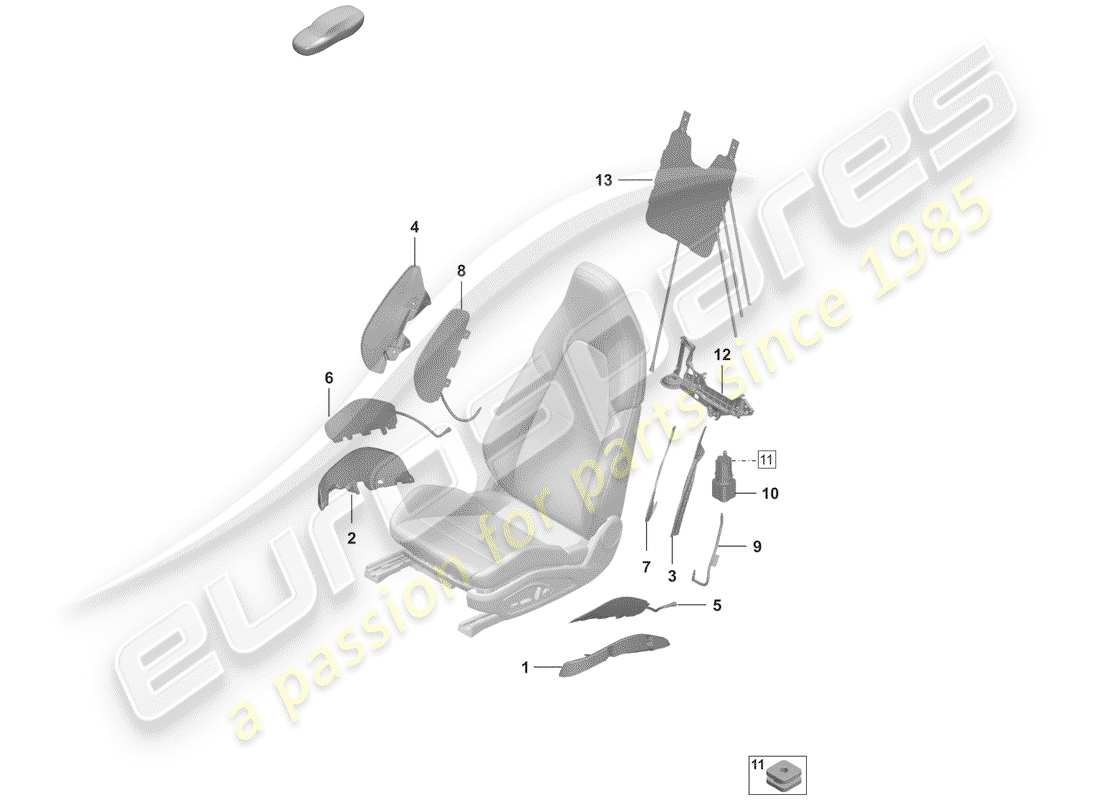 porsche 2019 (992-1) pneumatic components for seat part diagram