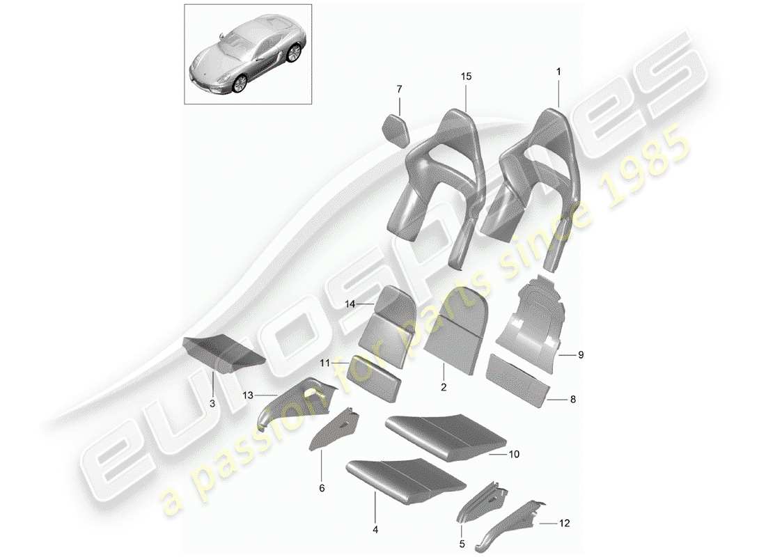 porsche 2015 (981 cayman) foam part part diagram